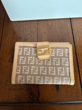 Fendi Beige and Tan FF Logo Bifold Wallet